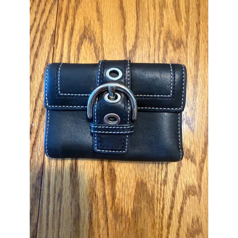 Vintage Coach Soho Buckle Bifold Wallet Black Leather Y2K Small Compact